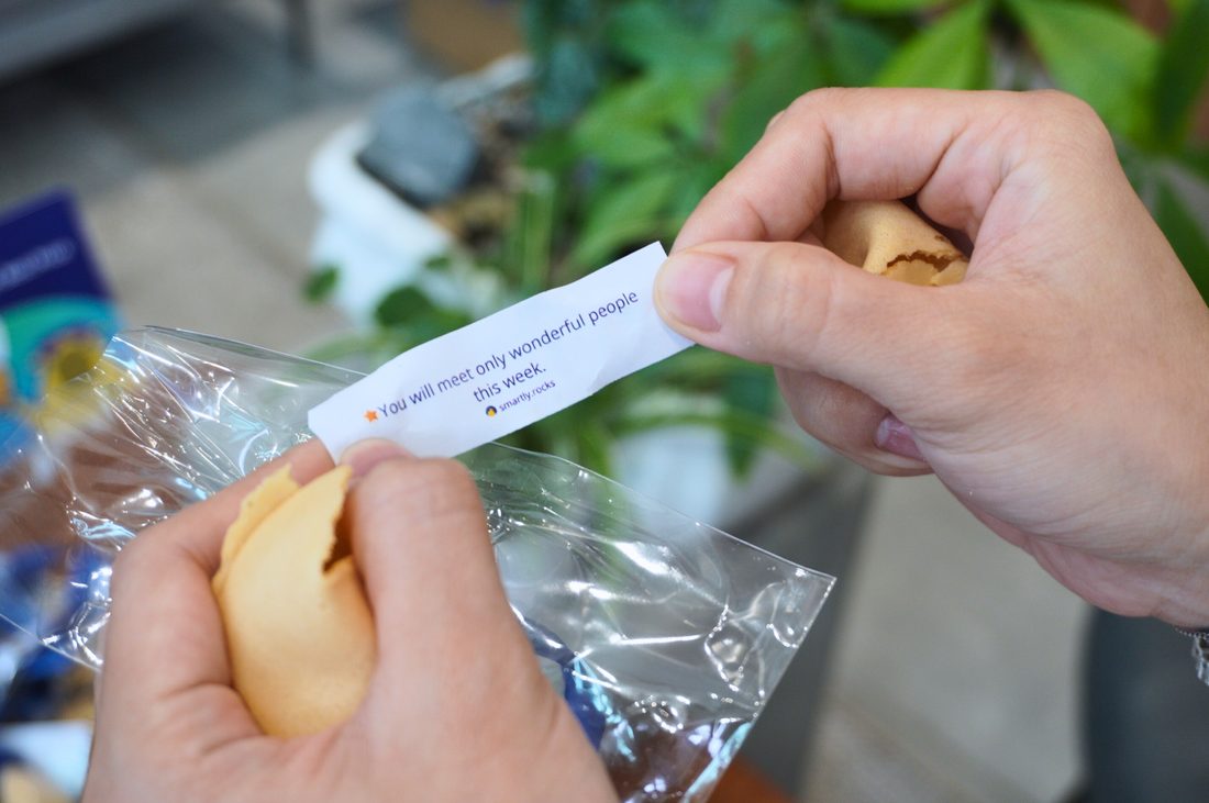 Sharing fortune cookies at the event
