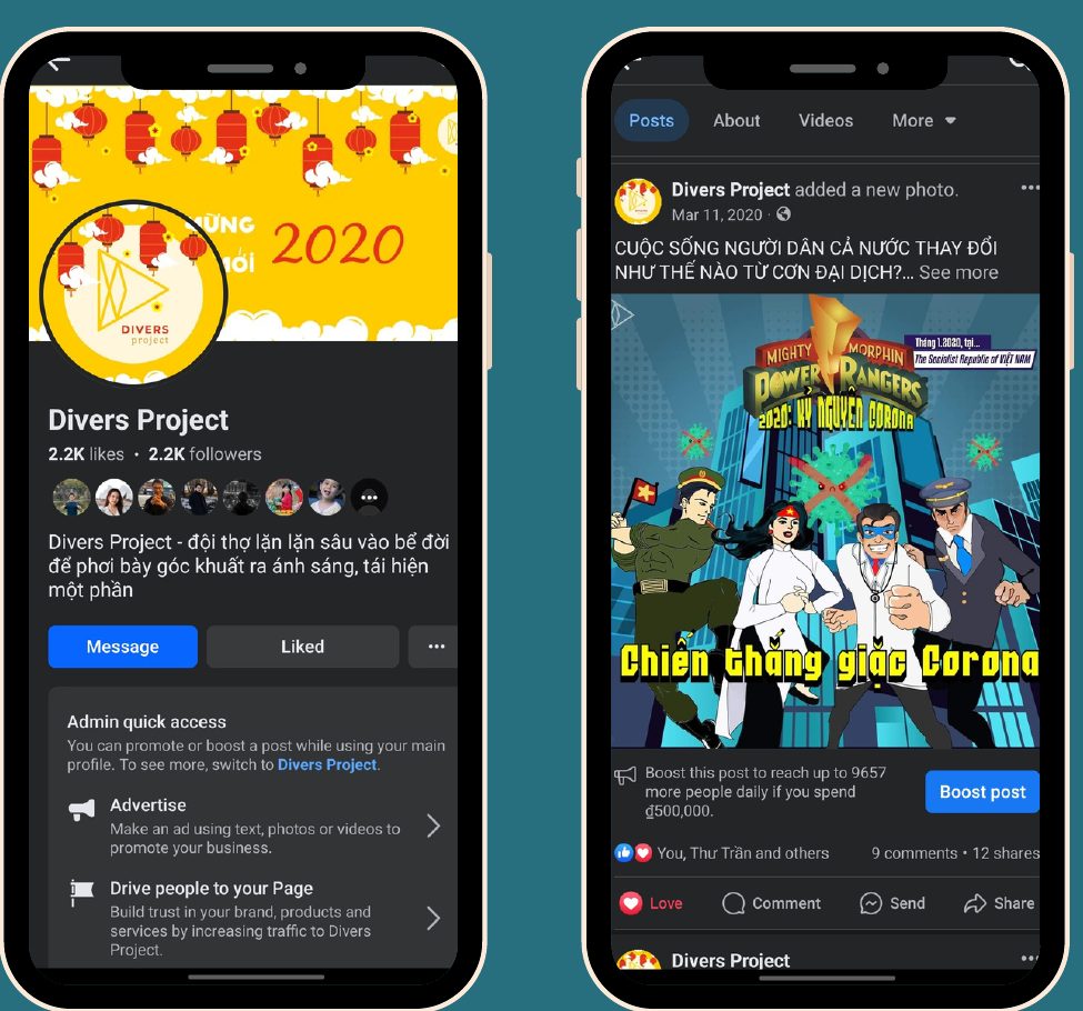 Divers Project Facebook page, showing 2.2K followers