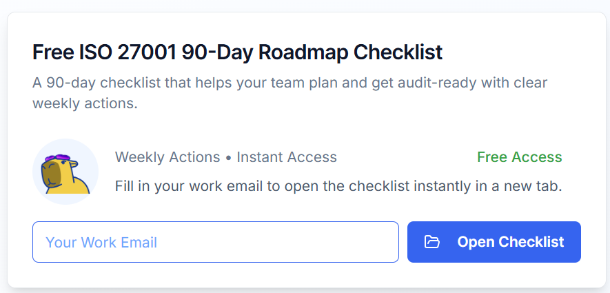 Free ISO 27001 90-Day Roadmap Checklist, gated landing page