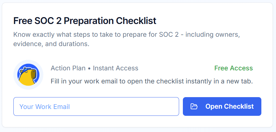 Free SOC 2 Preparation Checklist, gated landing page
