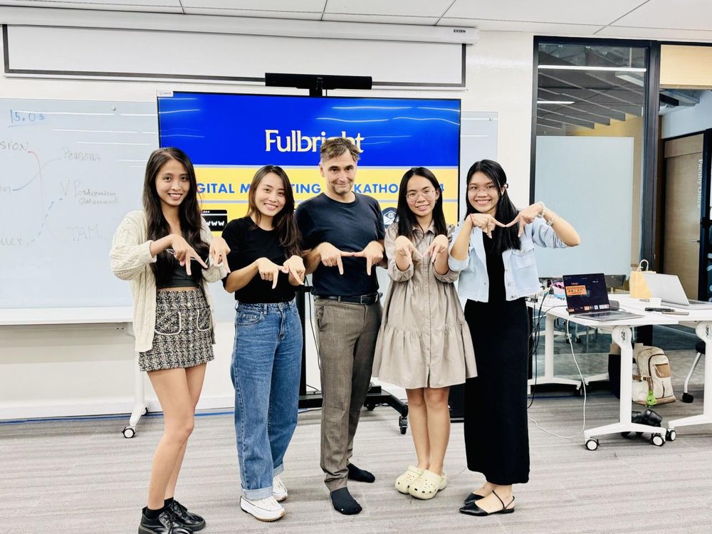 Anne with teammates at a Fulbright digital marketing workshop